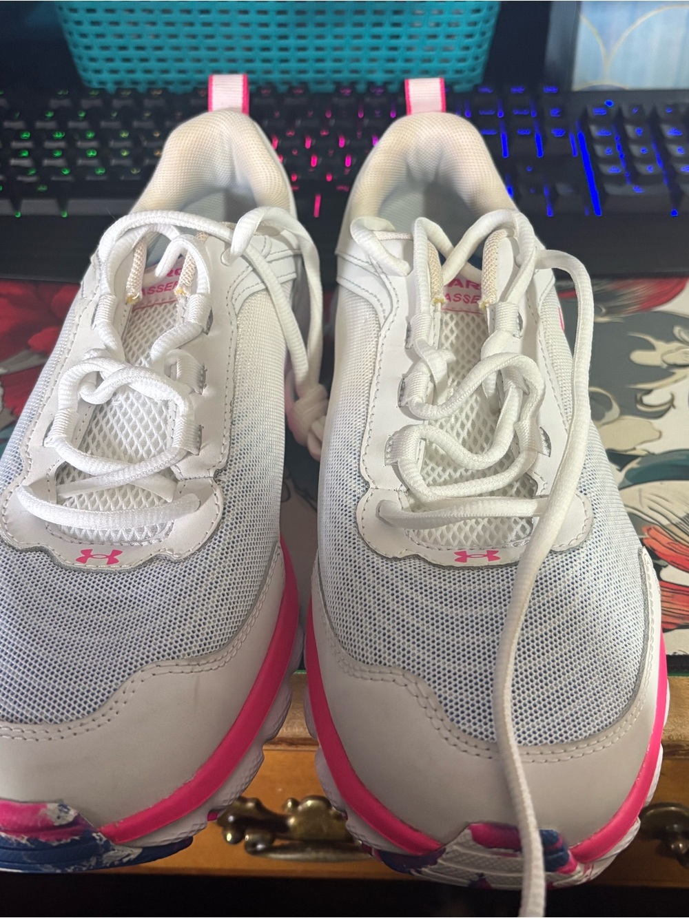 Under Armour White and Pink Women's Athletic Sneakers